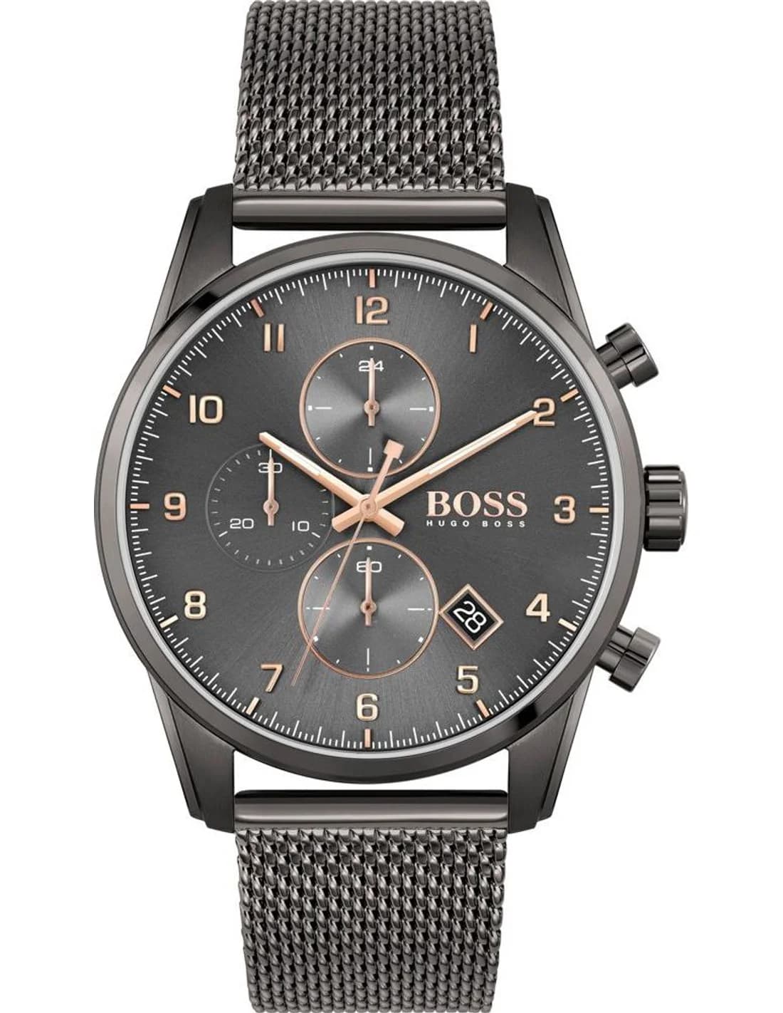 Montre Hugo Boss Skymaster 1513837 homme grise, acier inoxydable pvd gris 44mm, quartz 5 ATM