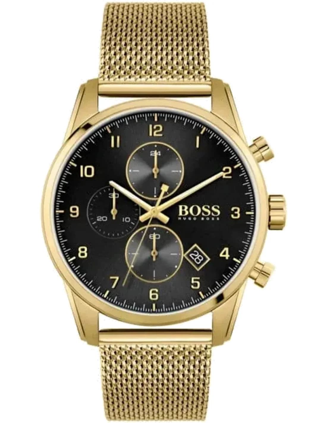 Montre Homme Hugo Boss Skymaster 1513838, Cadran Noir, Boîtier et Bracelet maille milanaise Or