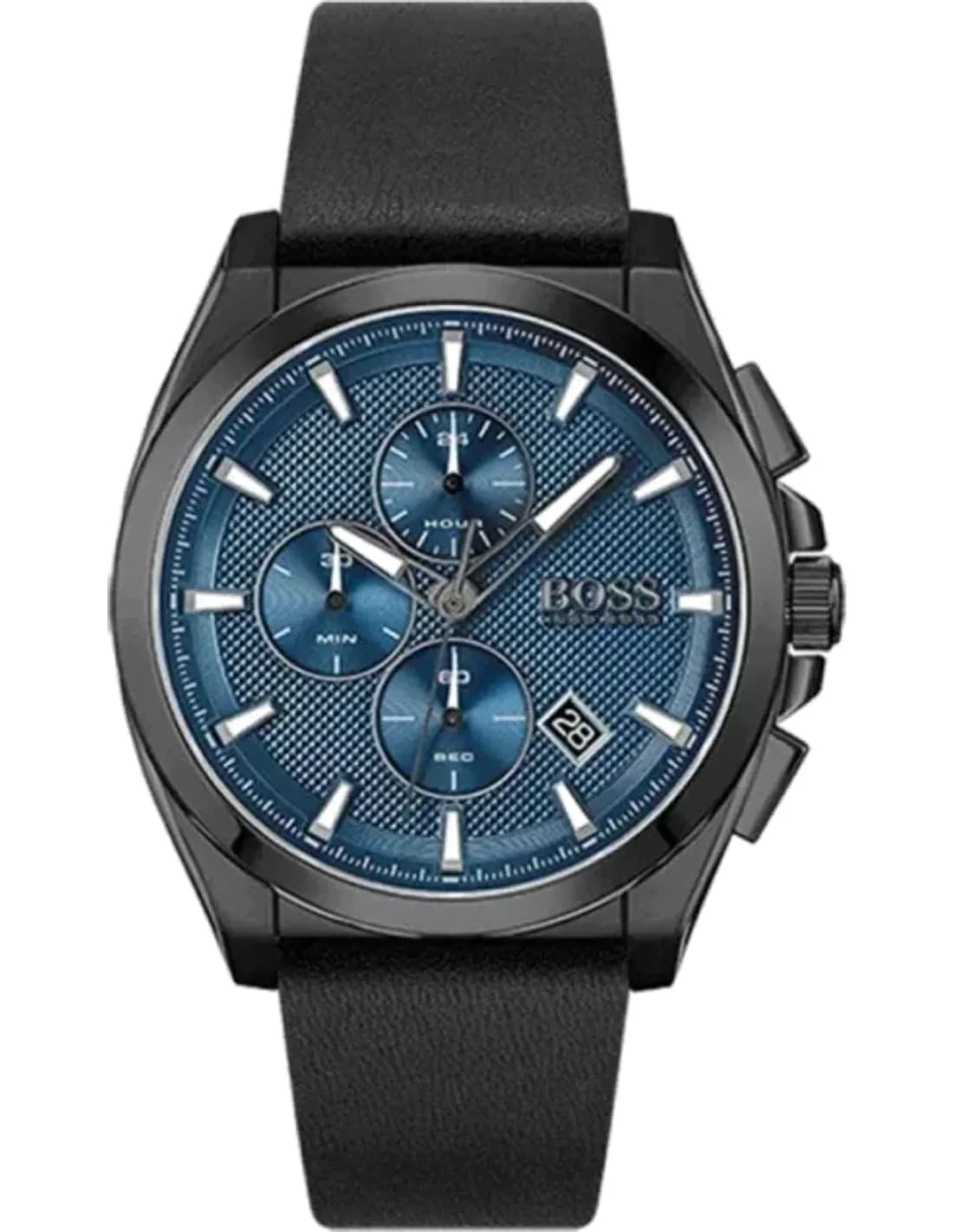 Montre Homme Hugo Boss Grandmaster 1513883 - Chronographe Cadran Bleu, Boîtier Acier & Bracelet Cuir Noir
