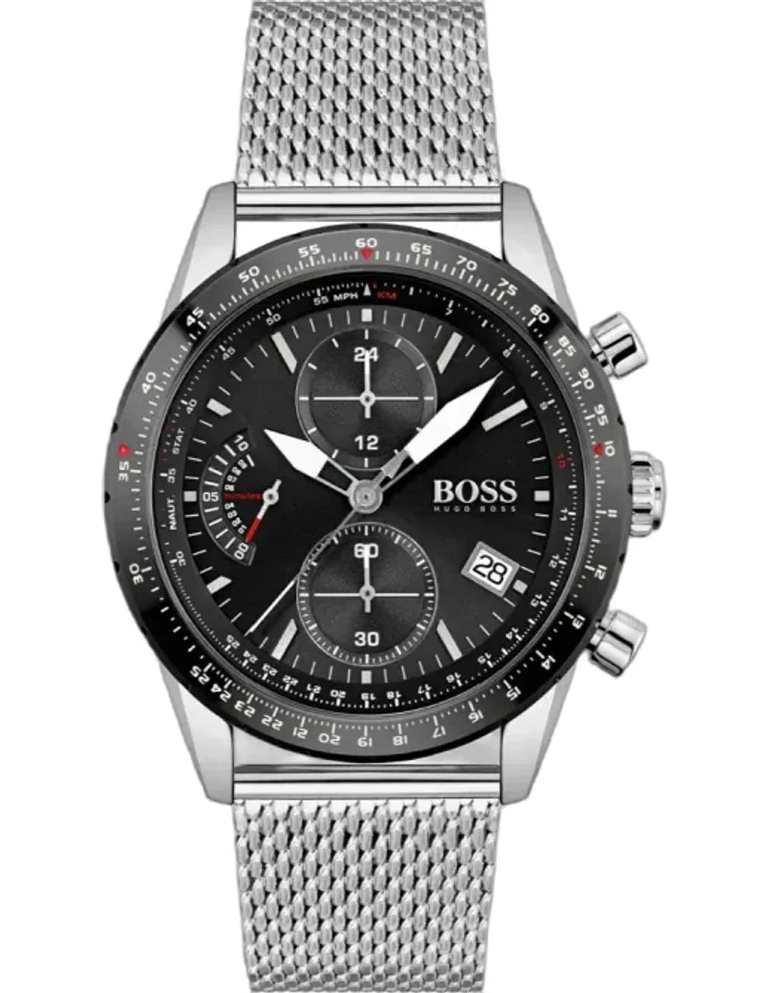 Montre Homme Hugo Boss Pilot Edition 1513886 Chronographe Cadran Noir Boîtier Acier