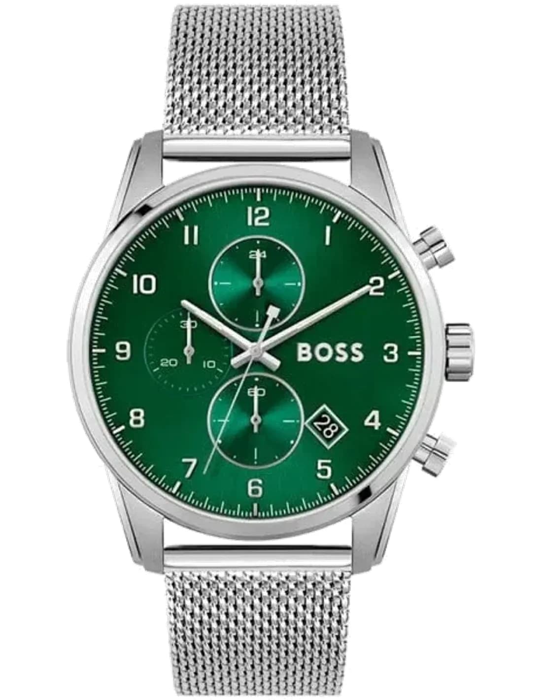 Montre Homme Hugo Boss Skymaster 1513938 - Cadran vert et bracelet maille milanaise argenté