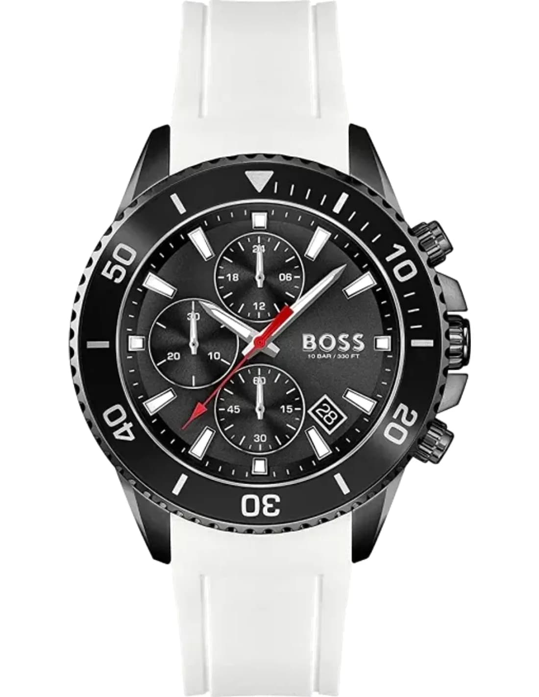Montre Homme Hugo Boss Admiral 1513966 Cadran Noir Silicone Bracelet Silicone Blanc