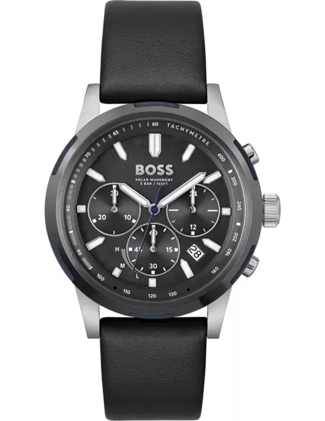 Montre Hugo Boss Homme 1514031 Acier Poli Bicolore Cadran Noir Bracelet Cuir