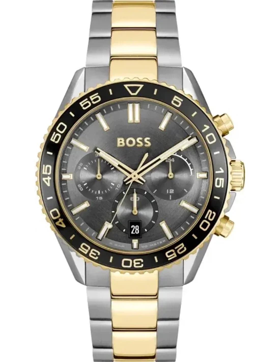 Montre Homme Hugo Boss Runner 1514144, Boîtier Acier Bicolore 44mm, Cadran Gris, Chronographe Quartz