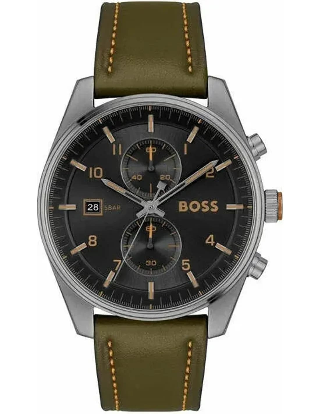 Montre Homme Hugo Boss 1514148 Skytraveller Chronographe Cadran Noir Acier Bracelet Cuir Kaki