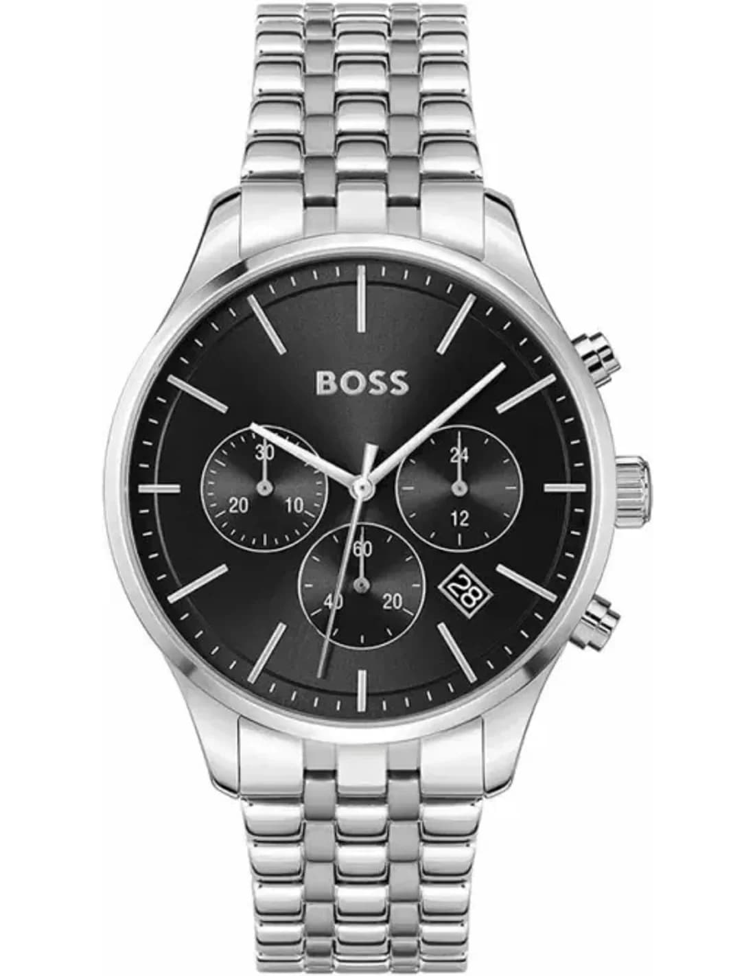 Montre Hugo Boss Avery 1514157 homme argent cadran noir brossé chronographe