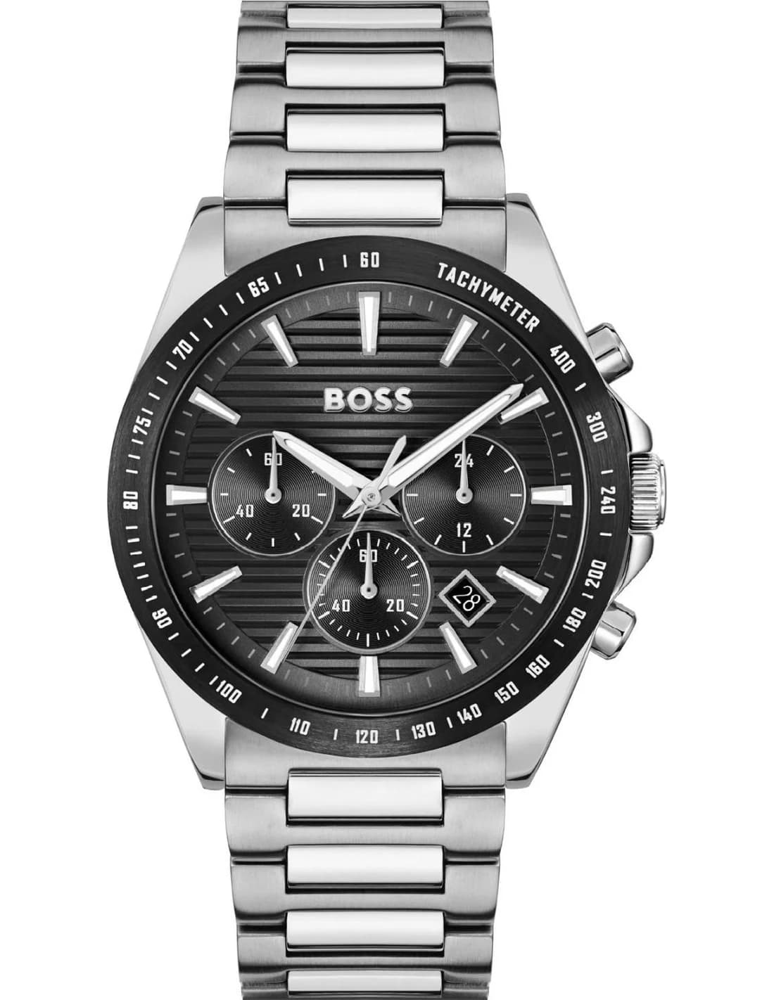 Garde-temps Hugo Boss 1514290 pour homme, cadran noir avec trois compteurs, bracelet acier
