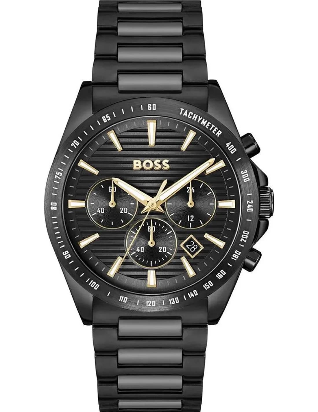 Garde-temps Hugo Boss 1514291 pour homme, cadran noir avec chronographe, bracelet acier noir