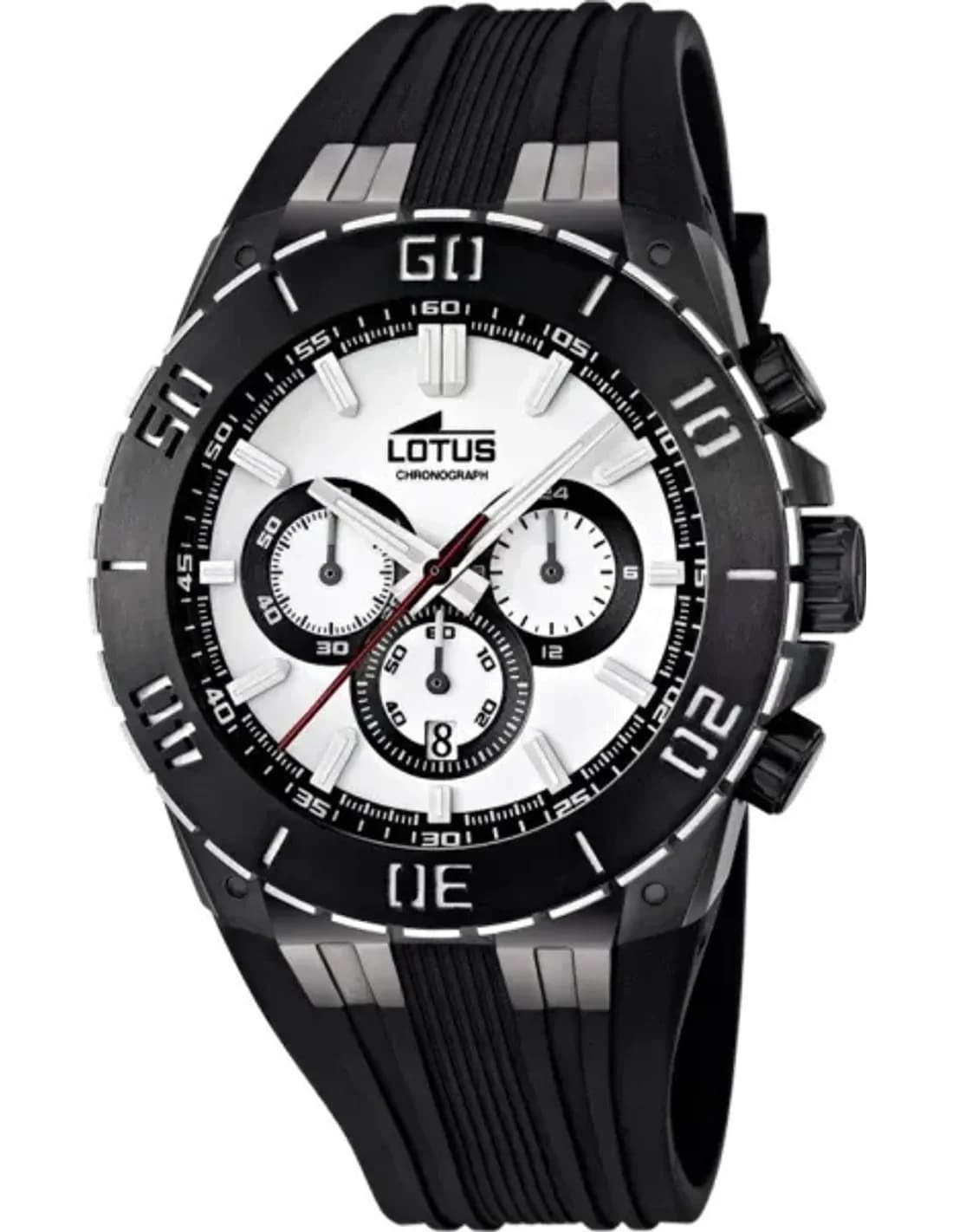 Montre Homme Lotus Sport L15802/1, Boîtier Noir, Cadran Blanc, Bracelet Caoutchouc