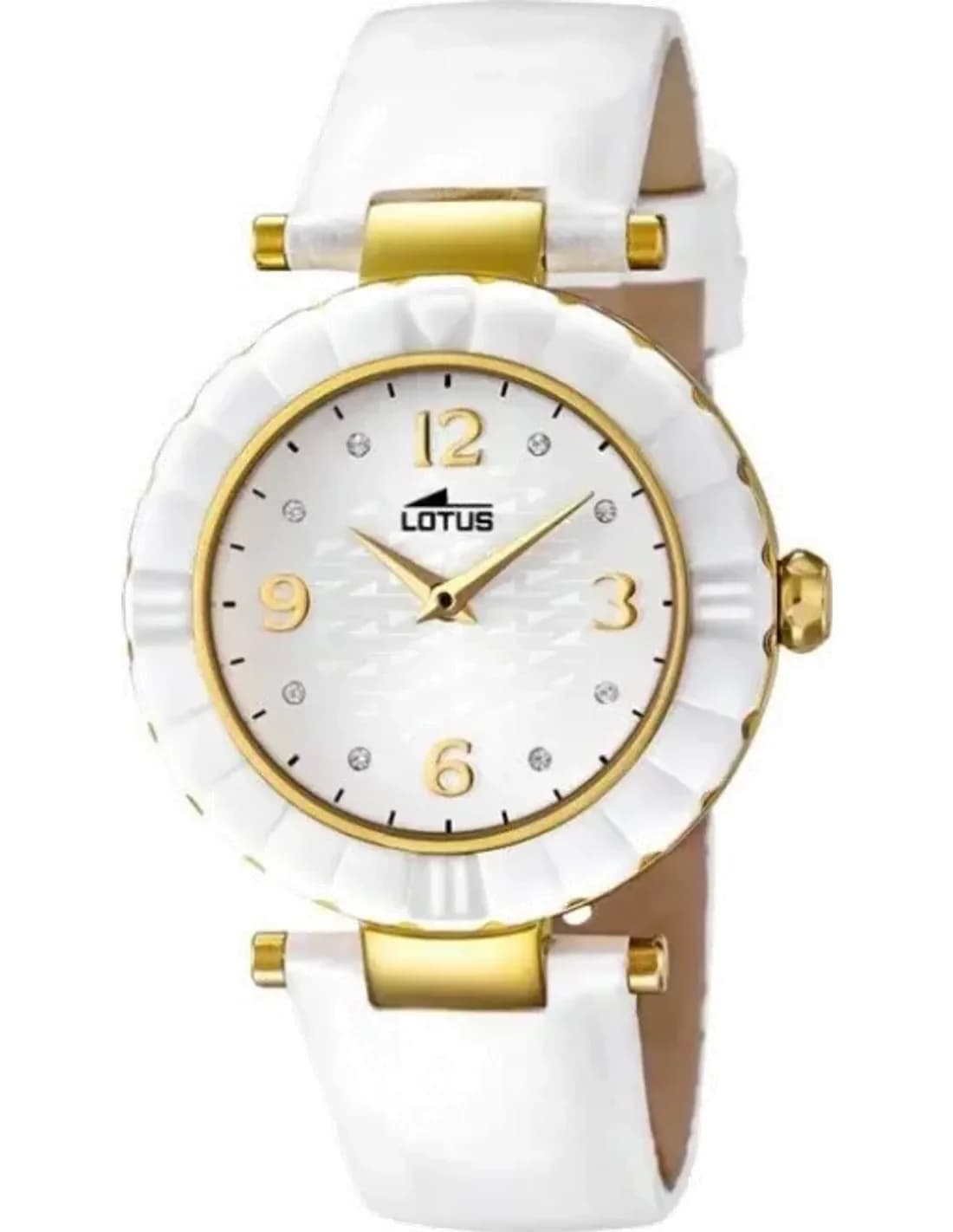 Montre Femme Lotus Trendy L15912/5 - Boîtier or et cadran blanc, bracelet cuir blanc