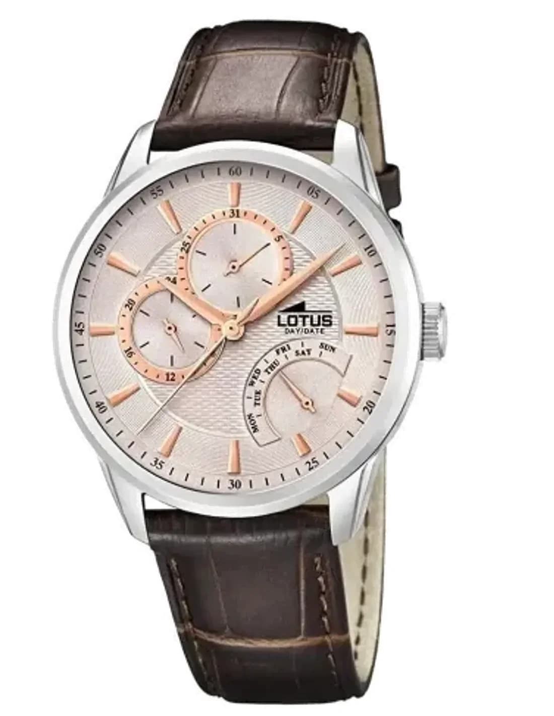 Montre Homme Lotus L15974/7 - Cadran Doré, Boîtier Acier & Bracelet Cuir Marron