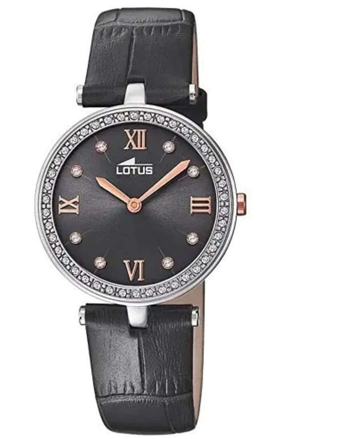 Montre Lotus pour Femme L18462/4, Cadran Noir et Bracelet Cuir Noir