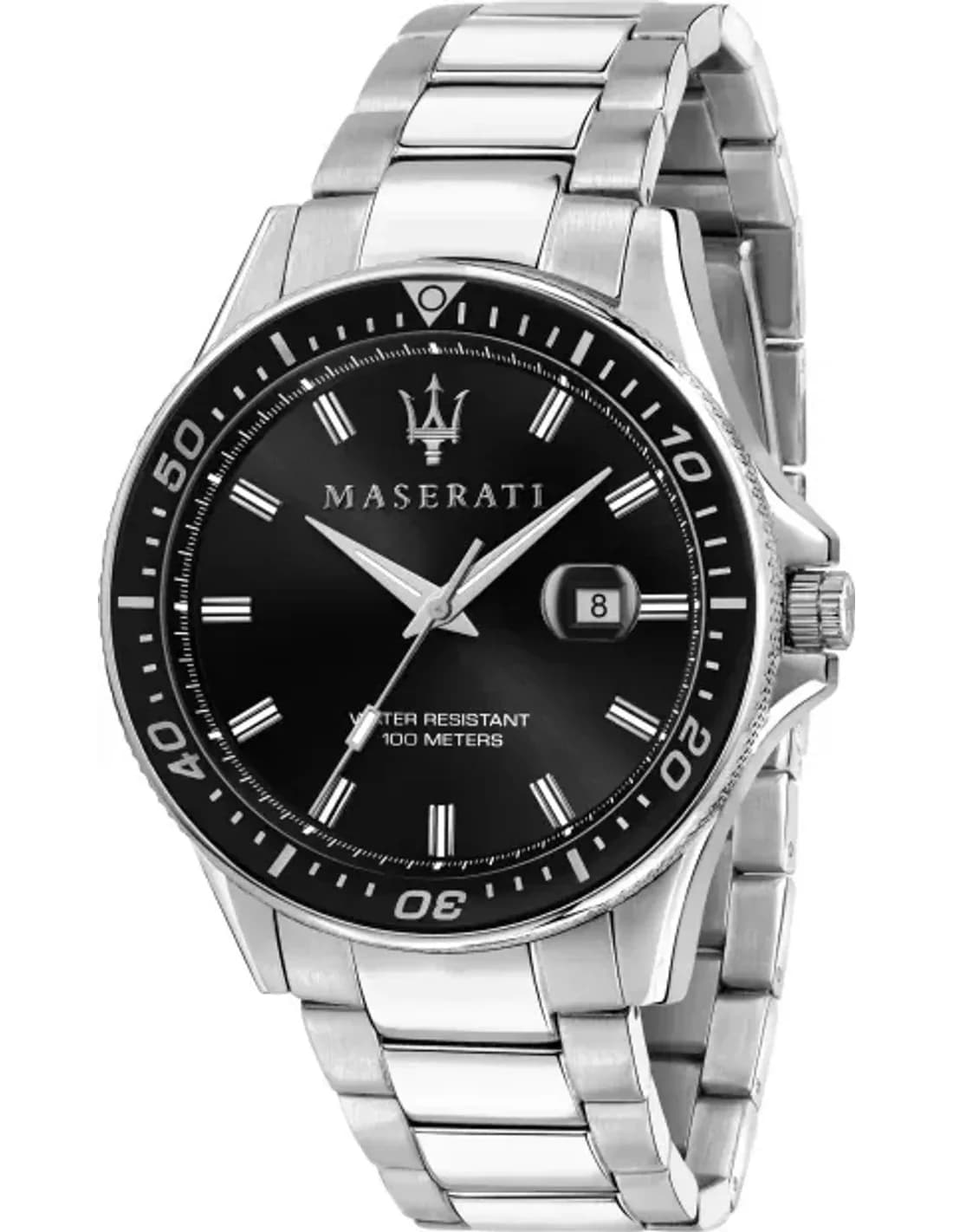 Montre Homme Maserati Sfida R8853140002, boîtier et bracelet acier argent, cadran noir