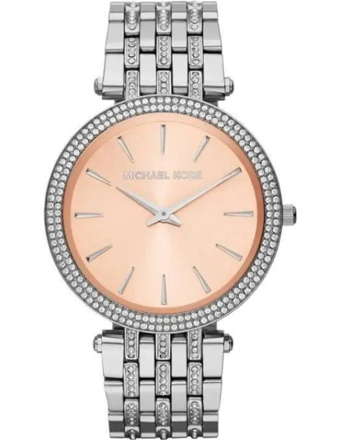 Montre Femme Michael Kors Darci MK3218, Cadran Fuchsia, Bracelet Acier Argenté et Strass