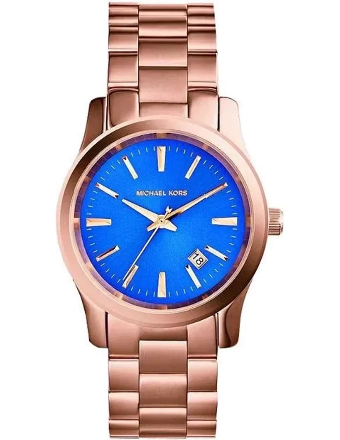 Montre Femme Michael Kors MK5913 Runway - Cadran Bleu, Boîtier et Bracelet Acier Or Rose