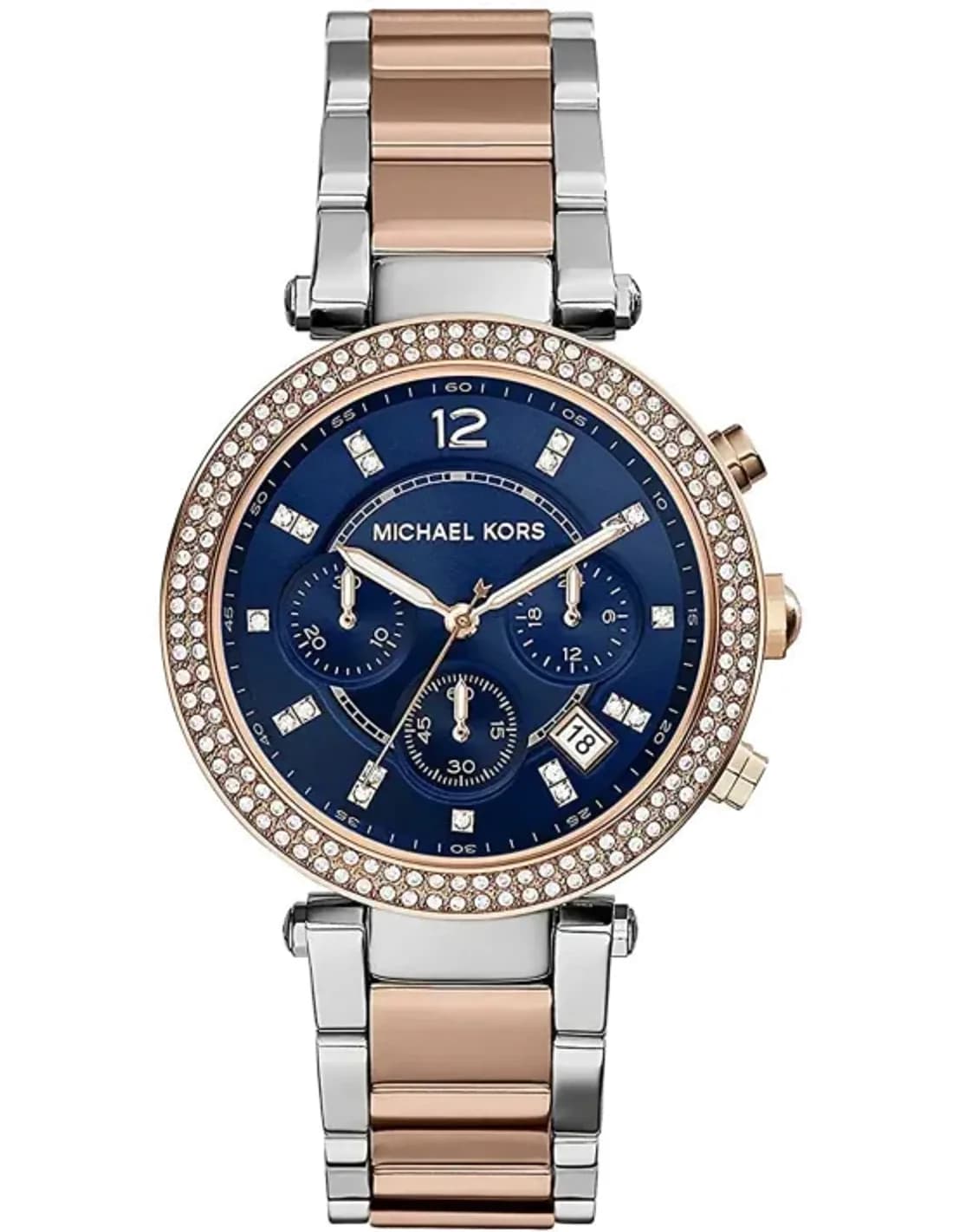 Montre Femme Michael Kors Parker MK6141 - Cadran Bleu, Bracelet Bicolore Acier Or Rose et Argent