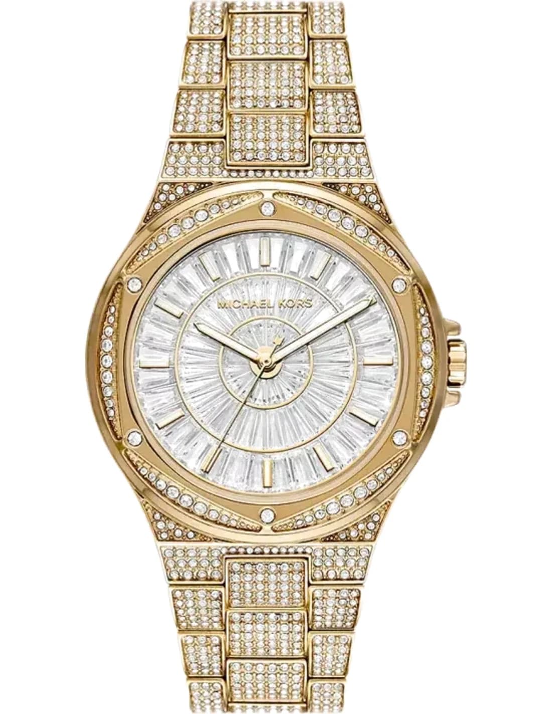 Montre Femme Michael Kors Lennox MK6991 en Or, Cadran Blanc 41mm à Cristaux, Bracelet Acier Pavé