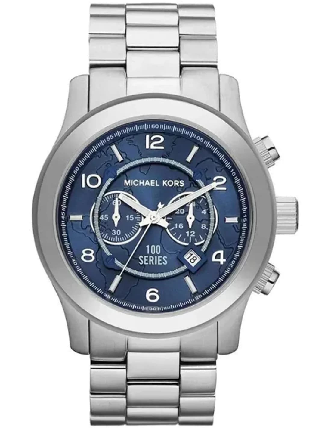 Montre Michael Kors MK8314 Unisexe Acier Inoxydable Argent Cadran Bleu Marine 45 mm