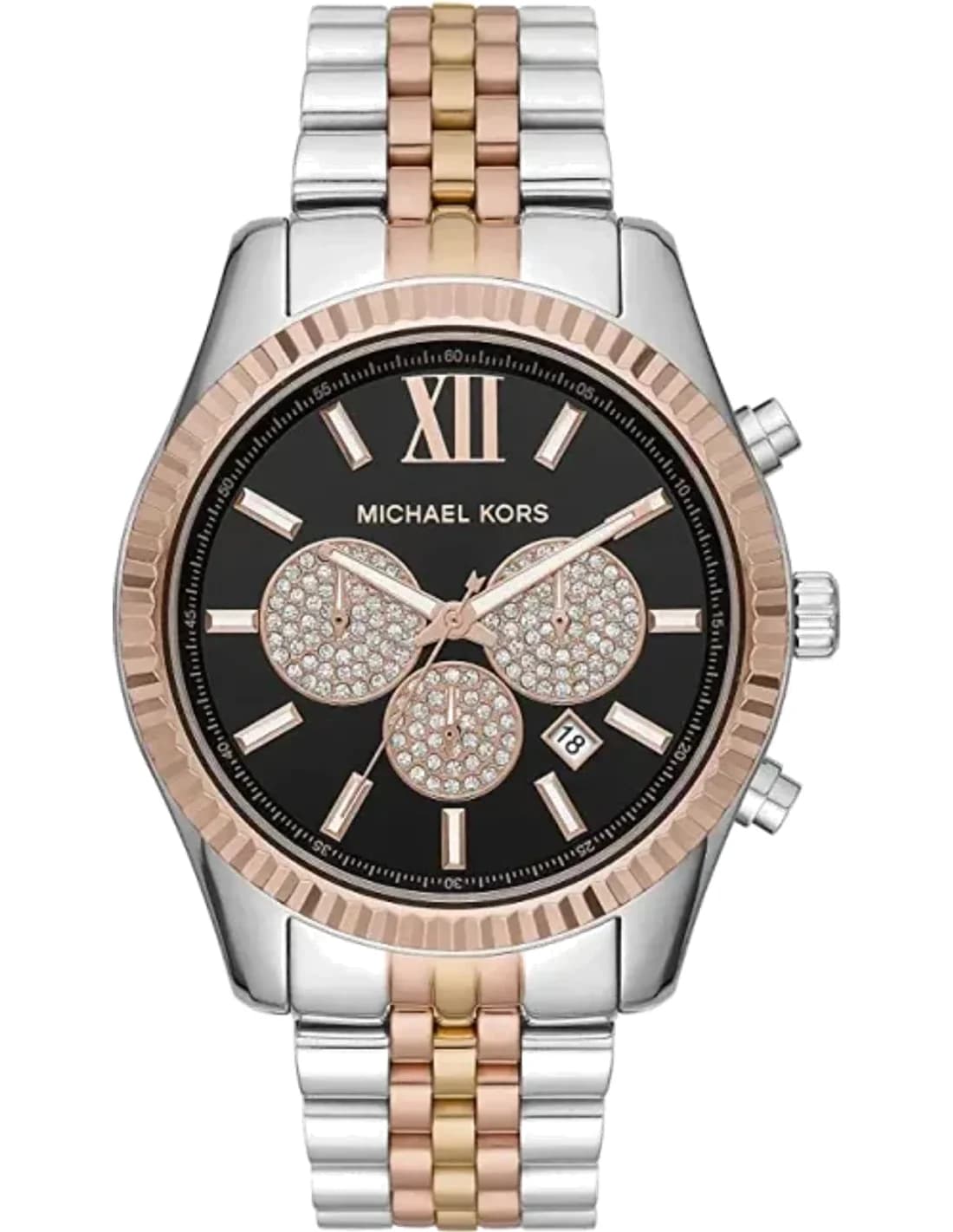 Montre Michael Kors Lexington MK8714 Homme - Cadran Noir, Boîtier Or Rose, Bracelet Acier Bicolore