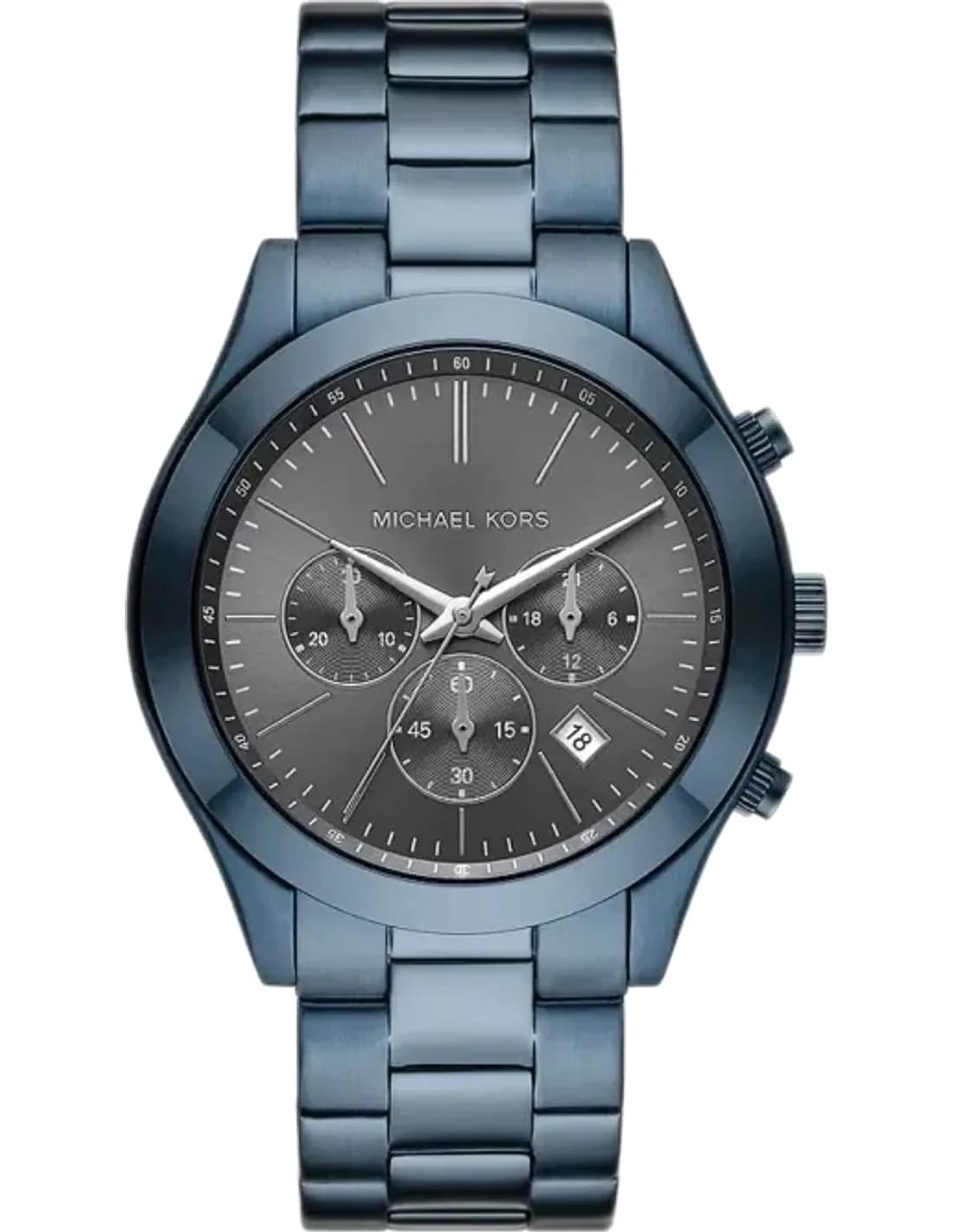 Montre Michael Kors Runway MK8918 chronographe à cadran noir et bracelet bleu