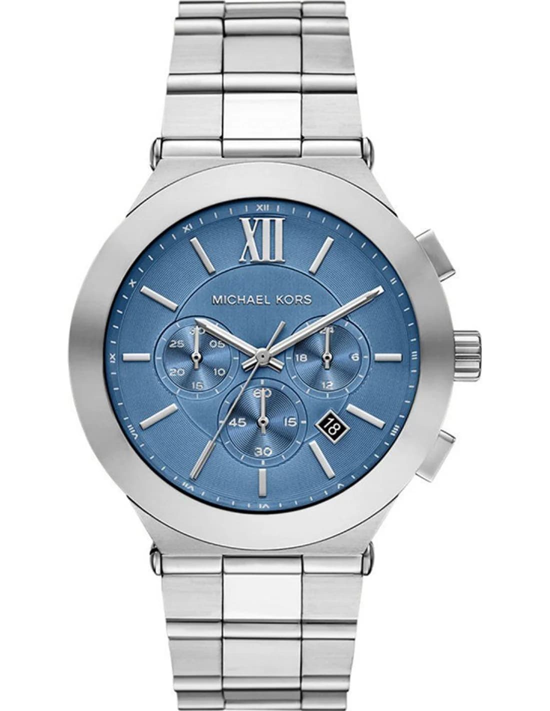 Garde-temps Michael Kors MK9222 pour homme, cadran bleu, bracelet maillons acier argenté