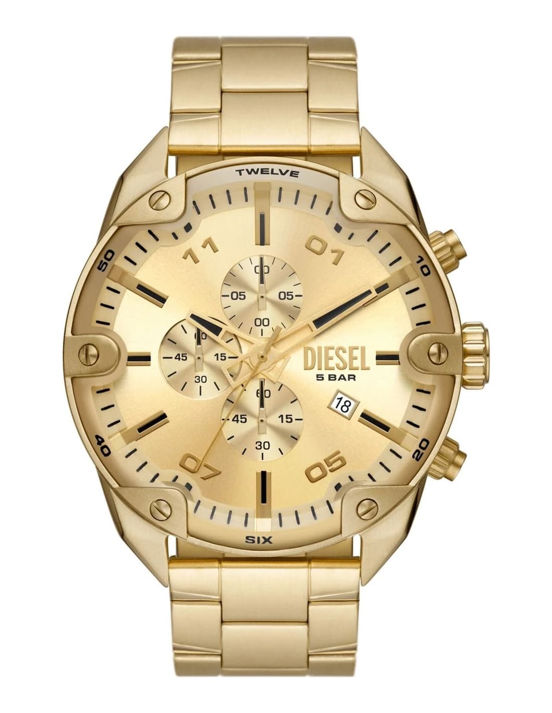 Garde-temps Diesel DZ4608 pour homme, cadran doré et bracelet acier