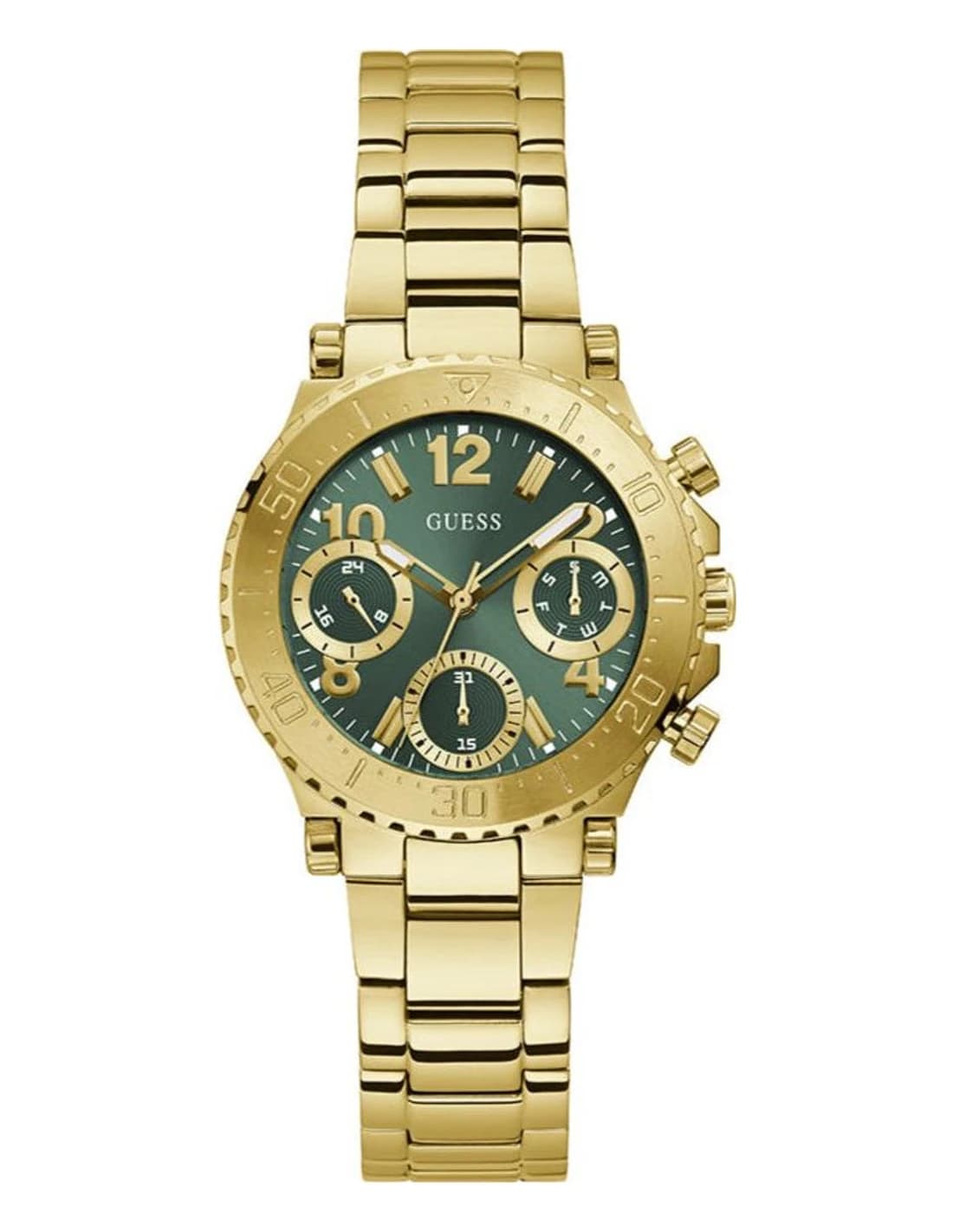Garde-temps Guess GW0465L5 pour femme, cadran vert avec bracelet acier maillons