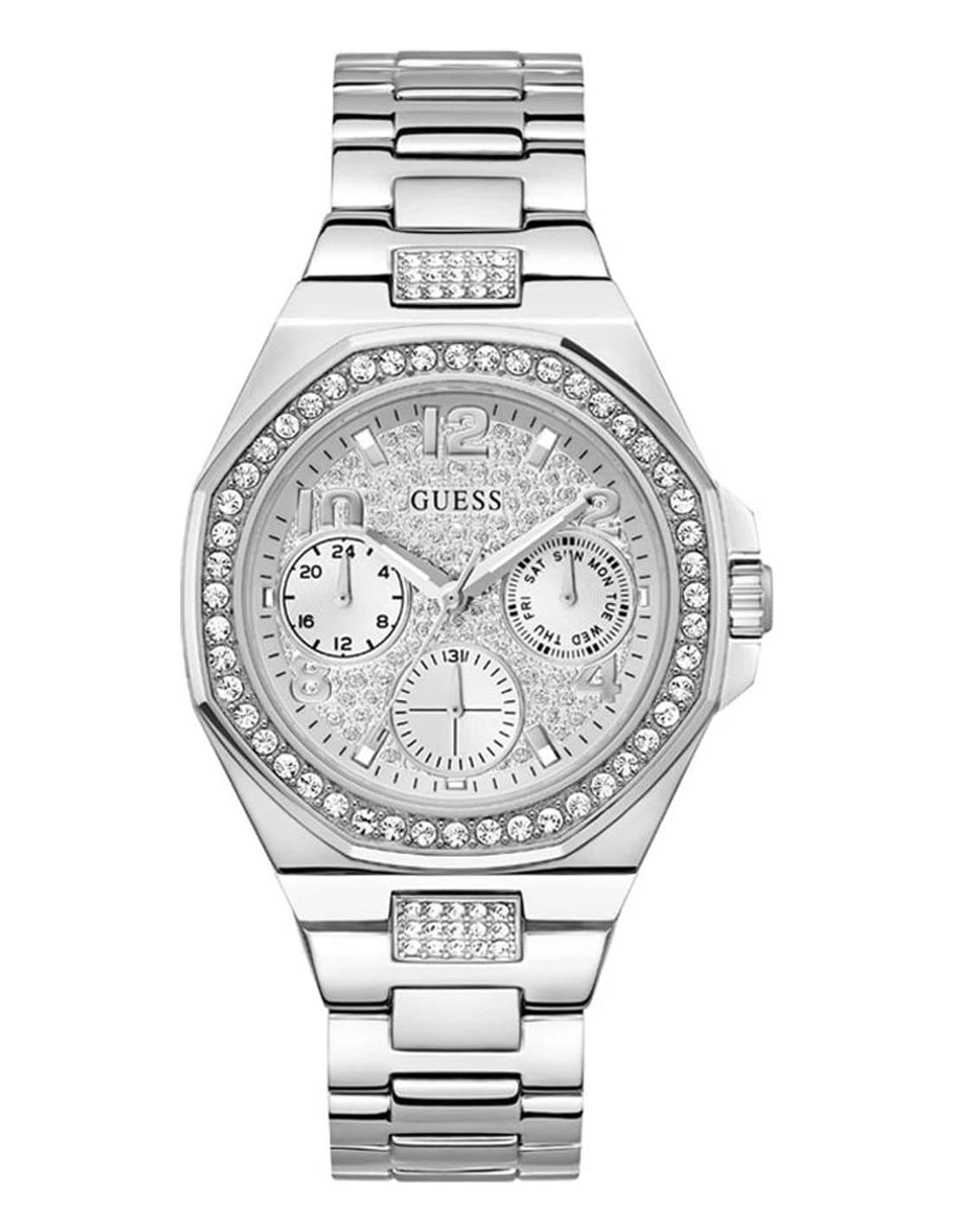 Garde-temps Guess GW0777L1 pour femme, au cadran argenté et bracelet acier