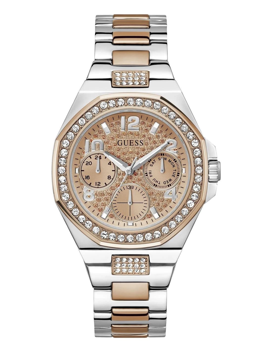 Garde-temps Guess GW0777L3 pour femme, au cadran or rose et bracelet acier