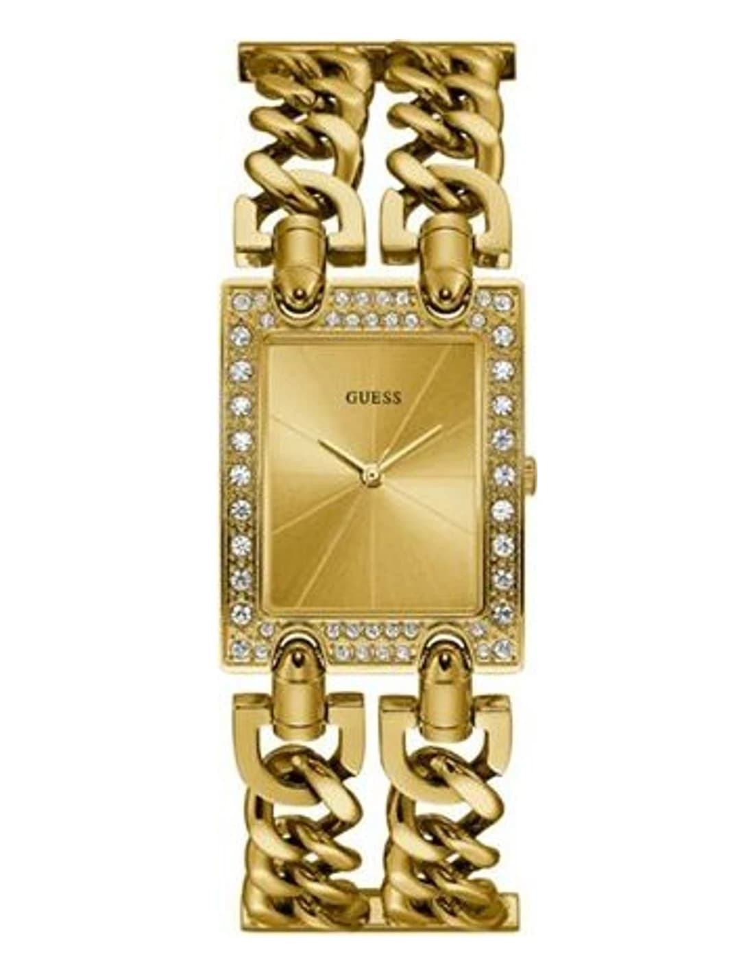 Garde-temps Guess W1121L2 pour femme, cadran doré, bracelet acier maille chaîne G-Link