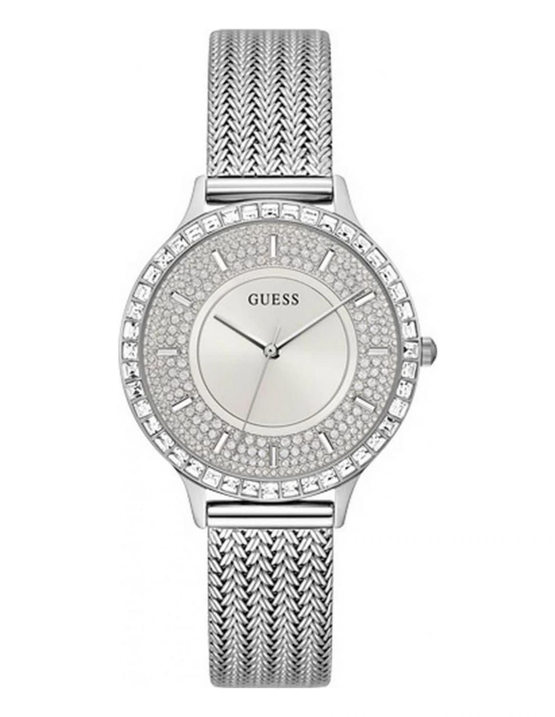 Montre Guess Soiree GW0402L1 femme, acier serti et maille milanaise, quartz 3 ATM