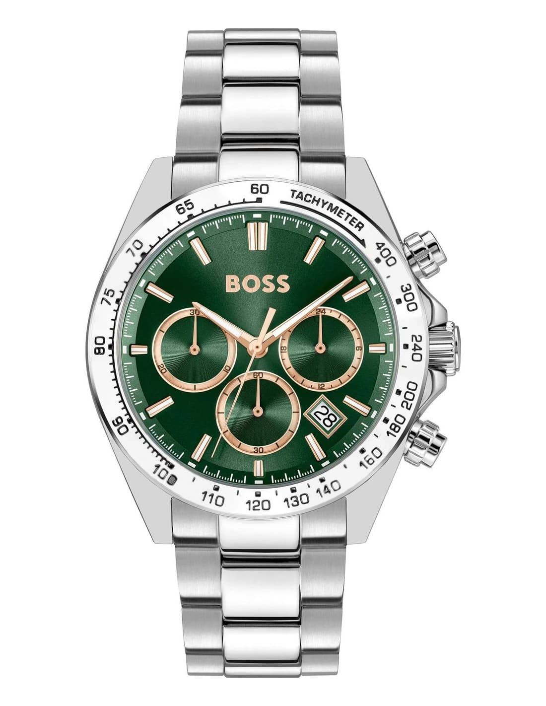Garde-temps Hugo Boss 1514268 pour homme, cadran vert sur bracelet acier maillons