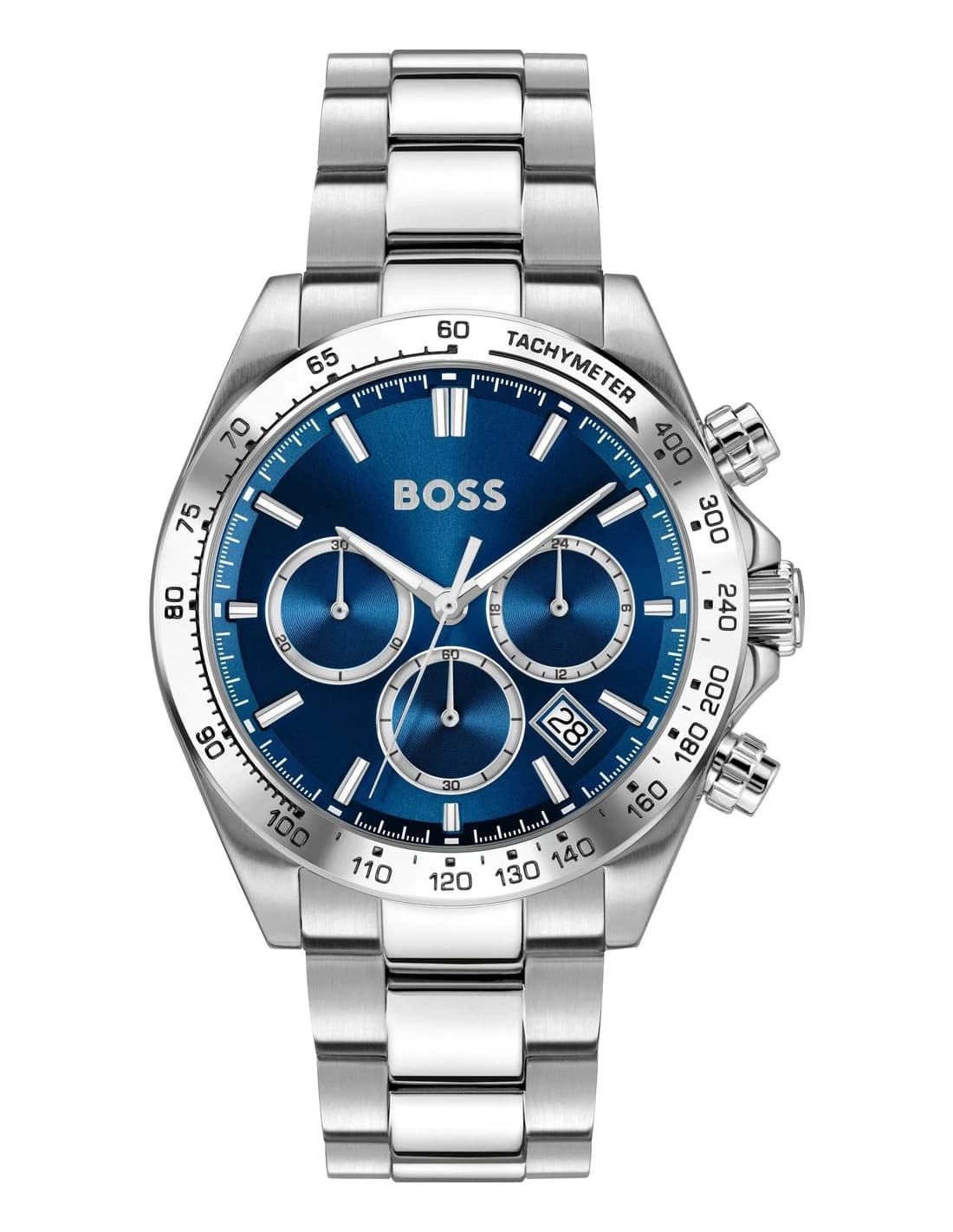 Garde-temps Hugo Boss 1514315 pour homme, cadran bleu sur bracelet argenté mailles
