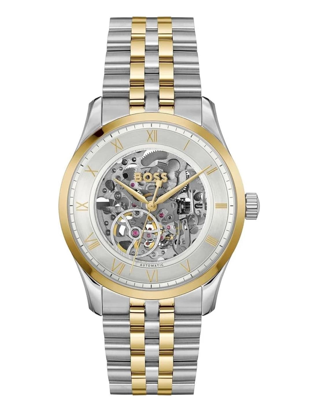 Montre Hugo Boss Principle 1514237 homme bicolore, acier inoxydable bicolore (argent et or pvd) 41mm, automatique 5 ATM