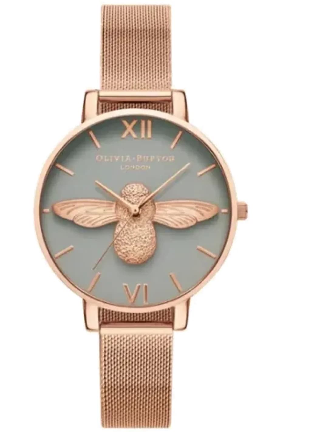Montre Olivia Burton OB16EX116 Abeille 3D pour Femme, Cadran Blanc sur maille milanaise Or Rose