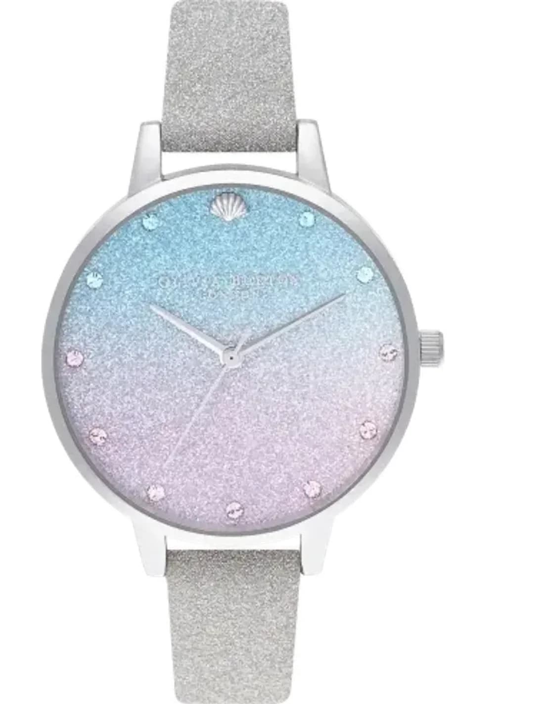 Montre Femme Olivia Burton OB16US49 - Cadran Pailleté, Bracelet Cuir Gris