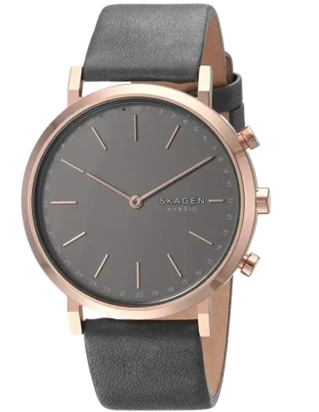 Montre connectée hybride Skagen Hald SKT1207 - Cadran gris, bracelet cuir gris, or rose - Pour femme