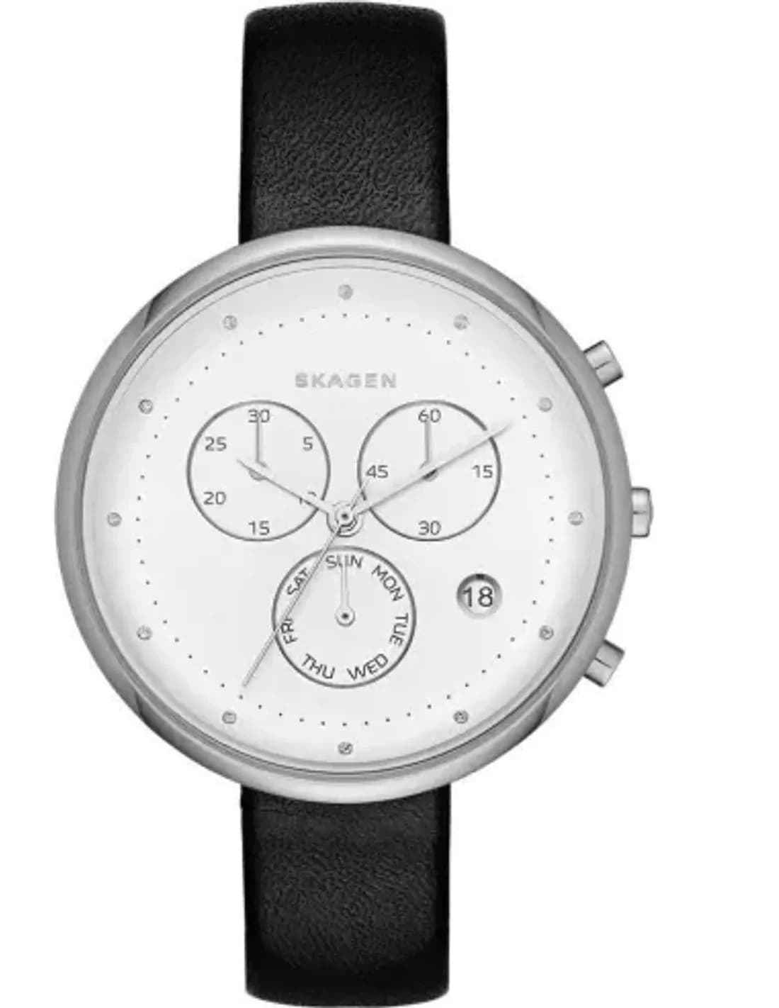 Montre Skagen Gitte SKW2427 pour Femme - Cadran Blanc et Bracelet Noir