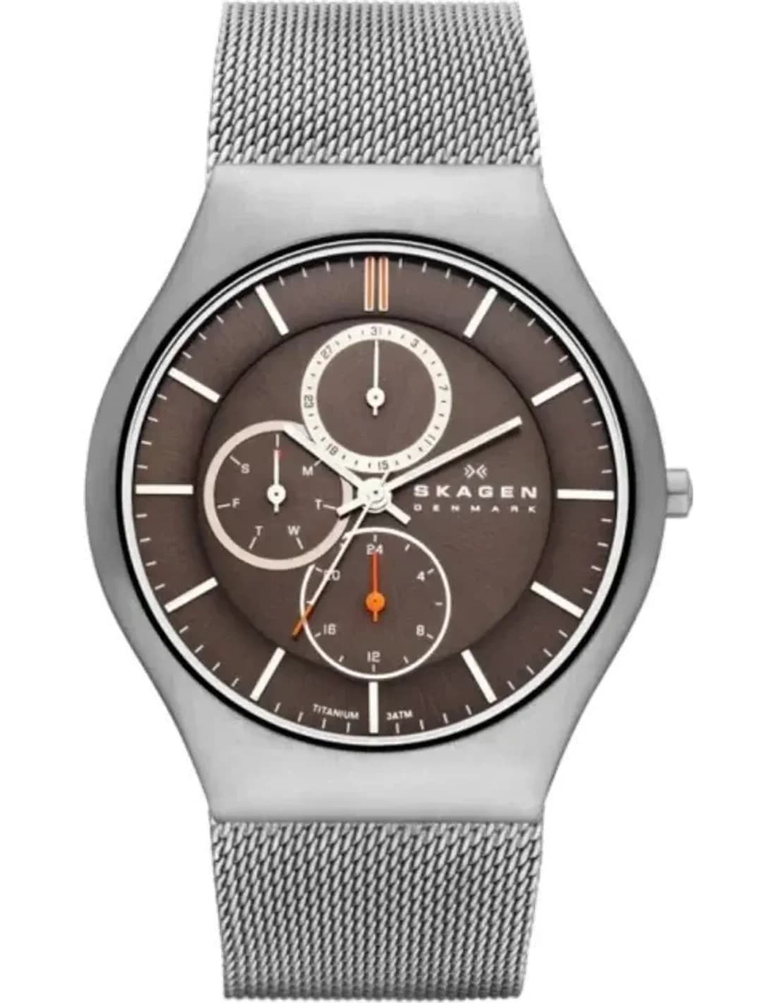 Montre Homme Skagen SKW6036 en Acier, Cadran Marron, Bracelet maille milanaise Argent