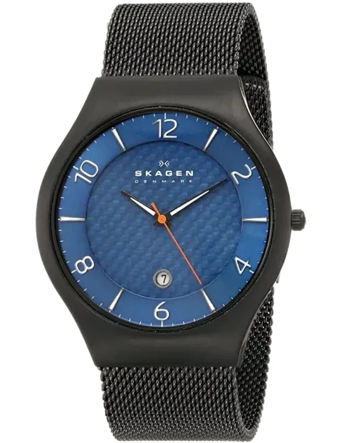 Montre Homme Skagen SKW6147 - Boîtier Acier Noir, Cadran Bleu, maille milanaise