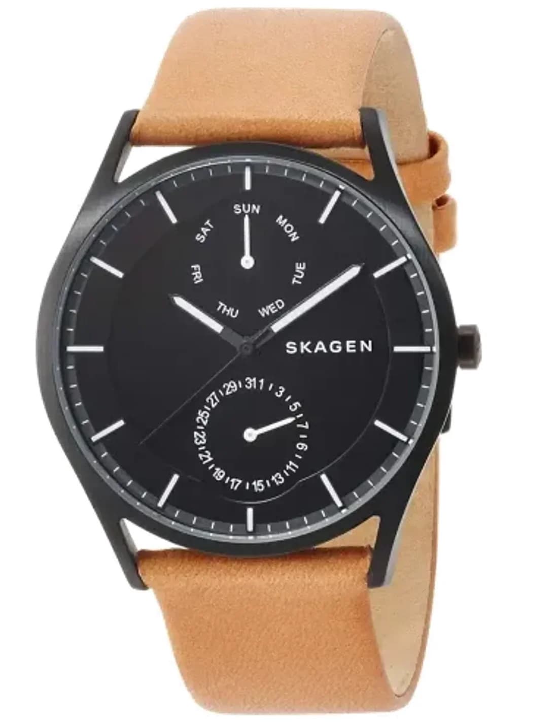 Montre Homme Skagen Holst SKW6265 - Cadran Noir, Boîtier Acier, Bracelet Cuir Brun