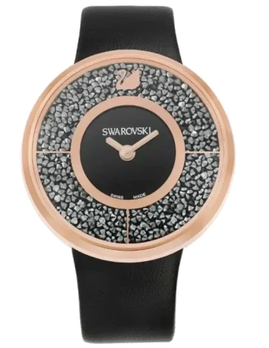Montre Femme Swarovski Crystalline 5045371 - Boîtier Or Rose, Cadran Noir, Bracelet Cuir