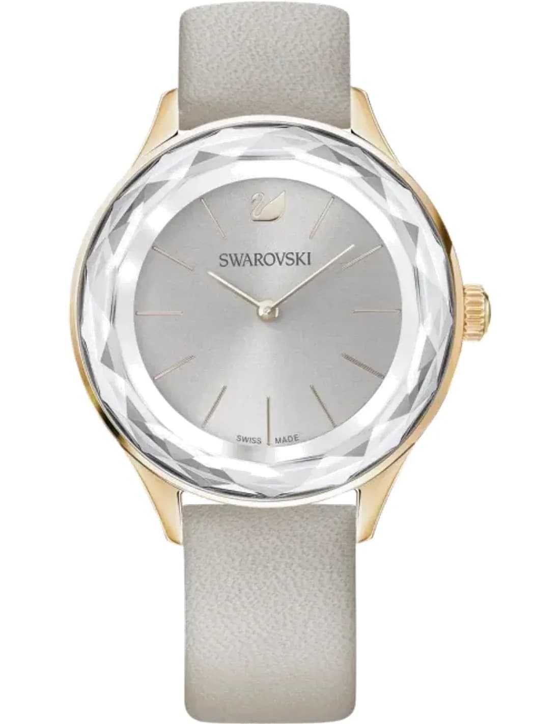 Montre Swarovski Octea Lux 5295326 pour Femme, Cadran Gris, Lunette Cristal, Bracelet Cuir