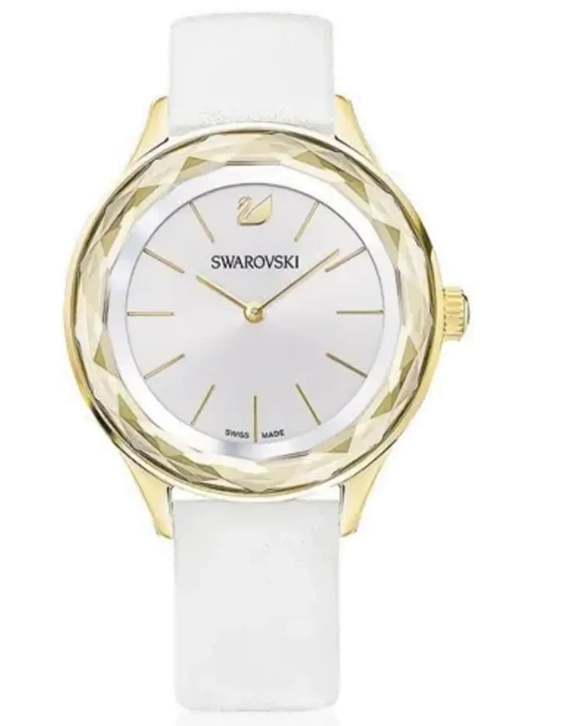 Montre Femme Swarovski Octea Nova 5295337 - Cadran Cristal, Boîtier Or, Bracelet Cuir Blanc