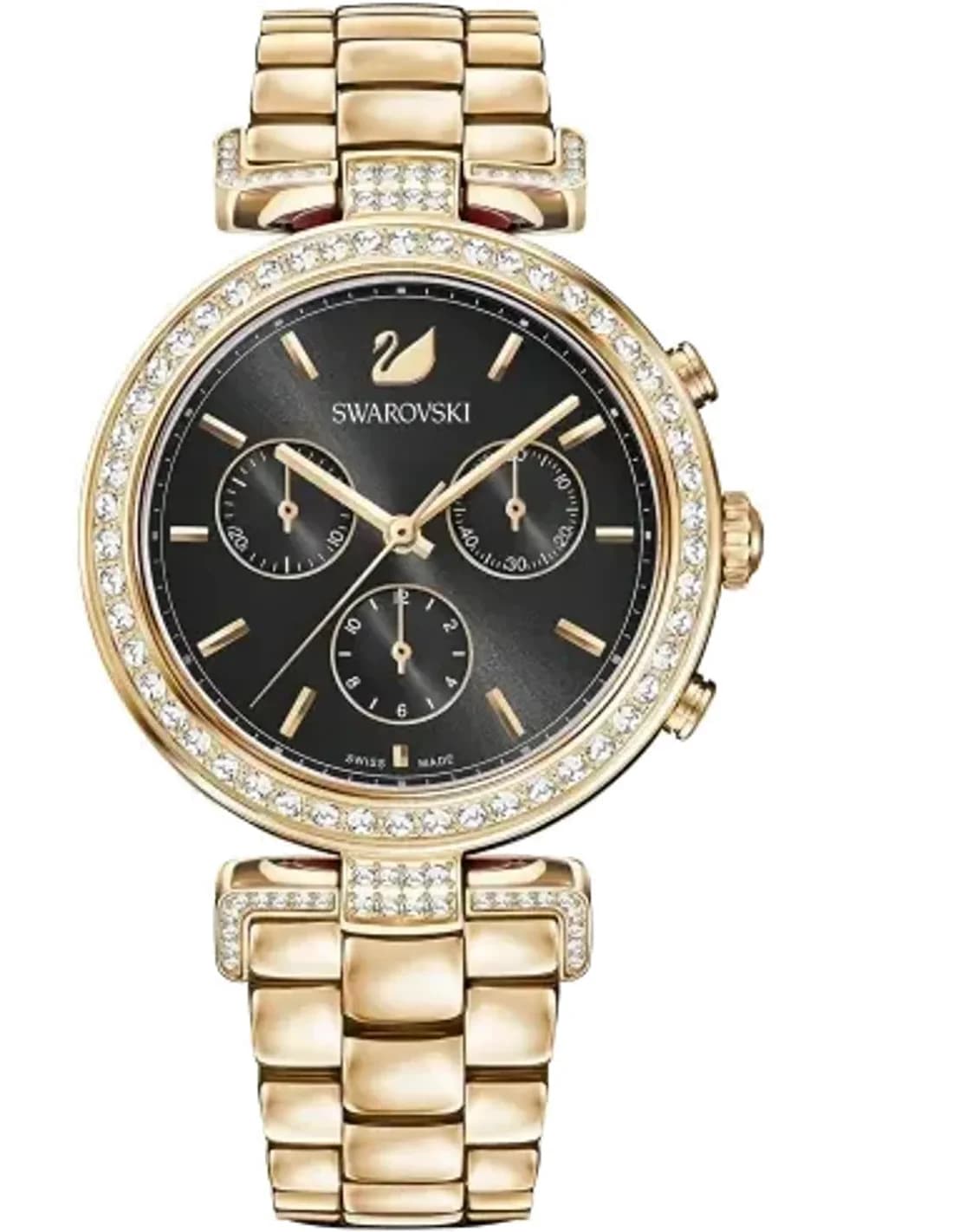 Montre Femme Swarovski Era Journey 5295366, boîtier et bracelet acier or rose, cadran noir