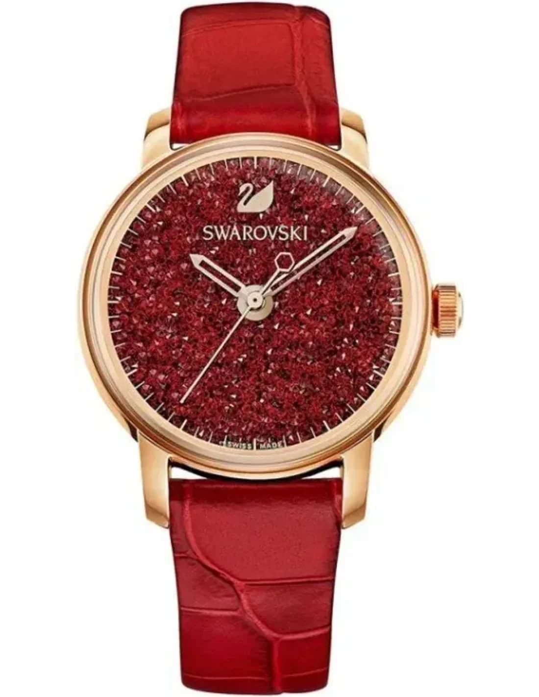 Montre pour Femme Swarovski Crystalline 5295380, cadran rouge et bracelet cuir