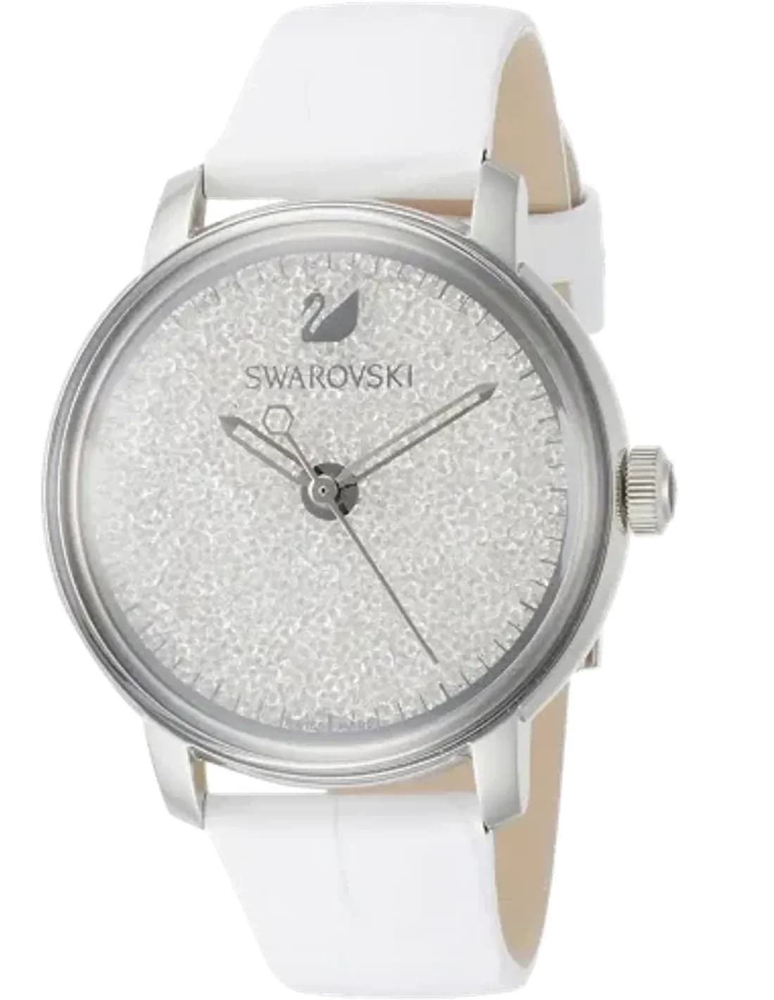 Montre Femme Swarovski Crystalline 5295383 - Cadran argent, bracelet cuir blanc