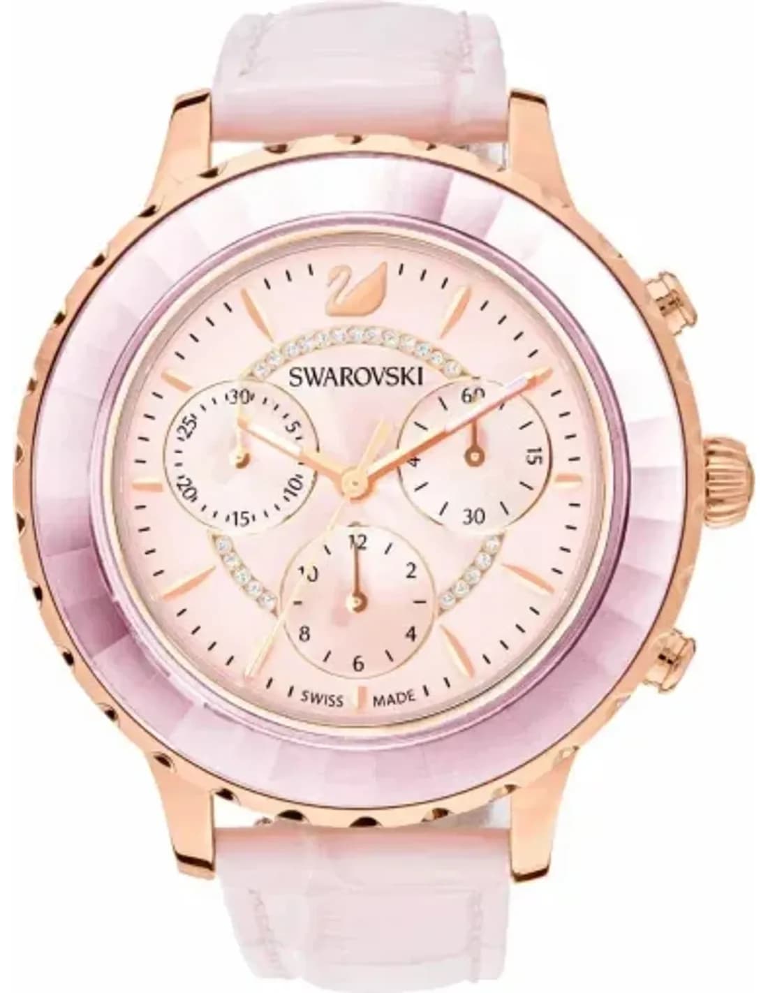 Montre pour Femme Swarovski Octea Lux 5452501 - Chronographe, Boîtier Or Rose, Cadran et Bracelet Cuir Rose