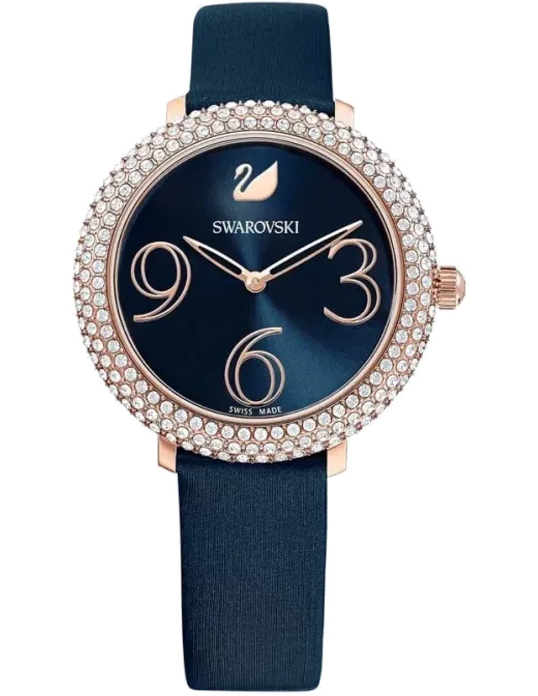 Montre Femme Swarovski 5484061 - Cadran et Bracelet Cuir Satiné Bleu Nuit - Cristaux