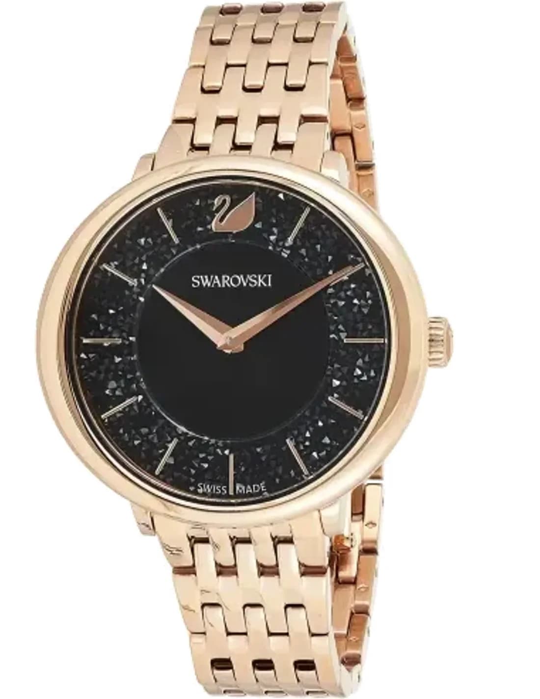 Montre Swarovski Crystalline 5544587 pour Femme, Cadran Noir et Bracelet Acier Or Rose